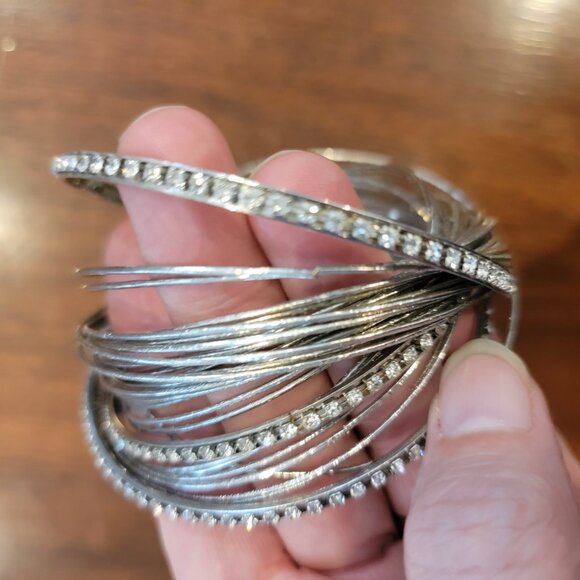 Silver Metal & CZ Stone Multi Bangle Stack Bracelet - Picture 4 of 8
